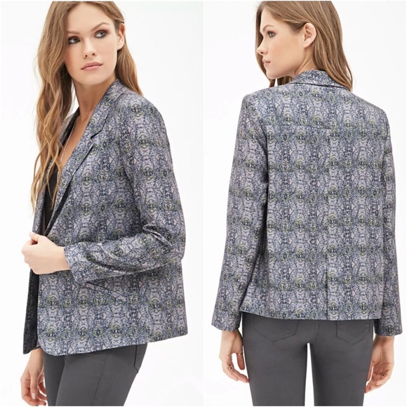 Forever 21 Jackets & Blazers - Forever 21 Blue Abstract Print Draped Blazer